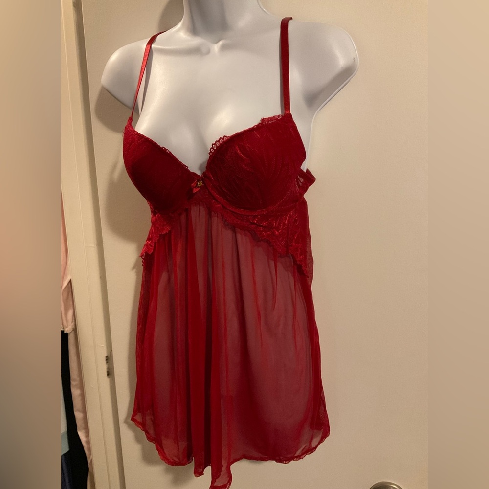 Daisy Fuentes Red Sheer Lace Chemise